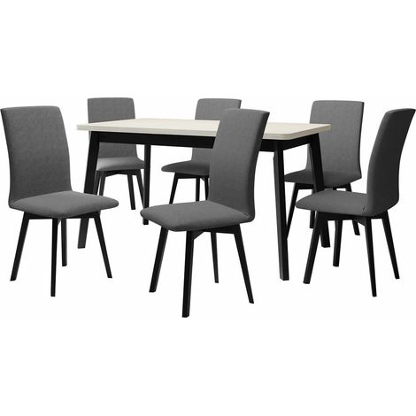 Conjunto de mesas y sillas para comedor Victorville 292, Blanco + Negro, 75x80x140cm, Diámetro: 0, Número de asientos: 6, Estilo: Contemporary