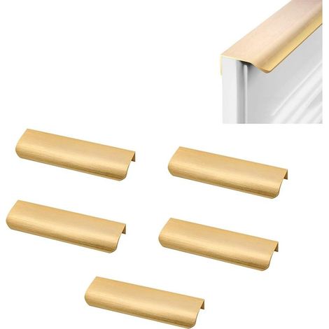 Poignee Meuble Dorée, 5 Pièces Poignées de Meuble Cachées en Aluminium, 150 MM, Poignées Tiroir D'Armoire Cachées, Poignée Profil Cuisine, pour Tiroirs, Armoire, Armoires À Chaussures Or (1/4)