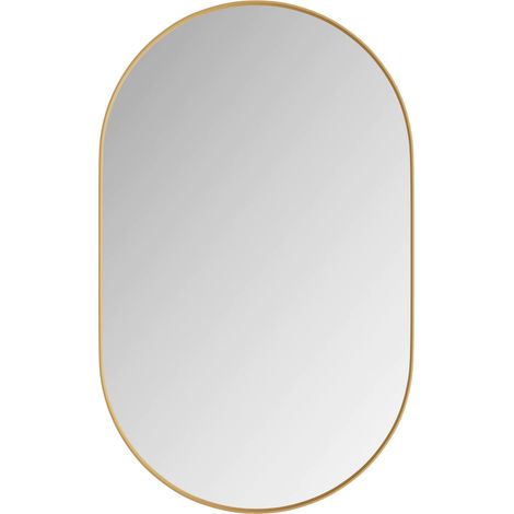 Armadietto a specchio ovale dorato in metallo con 2 ripiani in vetro 85 x 51,5 x 12 cm (1/5)