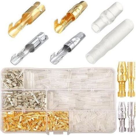 Laiton Bullet Connecteurs Kit,424PCS 3.9mm Bullet Terminal Connecteur Mâle et Femelle avec manchons isolants, Cosse Electriques Moto Cosse Bullet Connecteur Electrique Moto Cosse Ronde a Sertir (1/5)