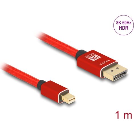 Delock Cable mini DisplayPort a DisplayPort 8K 60 Hz 1 m rojo metal sin pestillo
