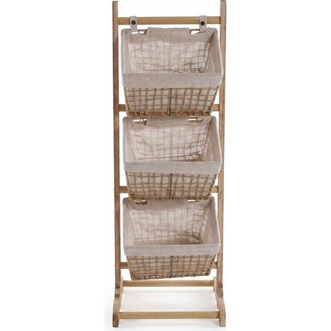 Scaffale Bagno Colonna 3 Cesti Portaoggetti Legno Marrone Salvaspazio 102cm (1/5)