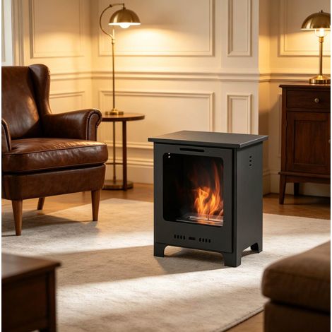 Camino a bioetanolo 40x30x50 cm, su gambe, stile neo retrò, per interni, metallo nero (1/5)