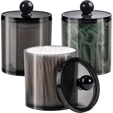 Kosmetik-Organizer 3-teiliger Wattestäbchenhalter schwarze Apothekergläser fürs Badezimmer für Wattestäbchen Wattestäbchen runde Wattepads (1/5)
