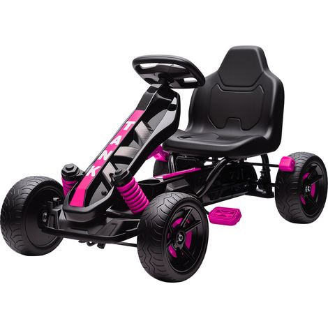 Kart à pédales enfant 3-6 ans roues libres frein EVA antidérapant rose