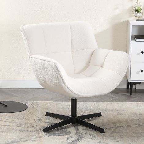 Wahson Fauteuil de salon en fausse fourrure – Assise épaisse – Pieds en métal noir – Dimensions 85,5cm x 72cm x 75cm – Capacité 250 lbs, Blanc