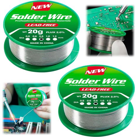 Fil à souder 0,8 mm, Sn99,3/Cu0,7, 20 g, avec flux et noyau de colophane, pour réparation (2 pièces) (1/5)