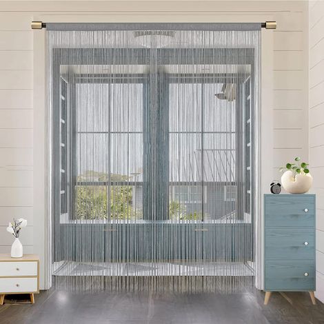String Porte Rideau décorations de fenêtre diviseur de pièce décorations de Chambre Rideau Simple pour fenêtre 200x200cm Gris (1/5)