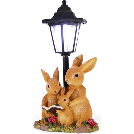 Statue de jardin solaire en résine - Lapin avec lumières solaires - Décoration extérieure imperméable - Jardin, cour, pelouse (1/5)