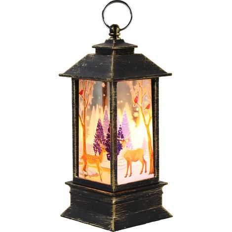 Farol navideño de exterior a pilas, pequeña luz de viento luminosa, diseño de ciervo/muñeco de nieve/ángel/Santa Claus, decoración navideña para colgar en el jardín. (1/5)