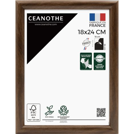 Cadre Photo Brun 18x24 cm et 24x18 cm - Convient au A5 – Baguettes arrondies – Cadre Photo Shelter en Résine recyclée - Fabriqué en France - Verre acrylique Incassable