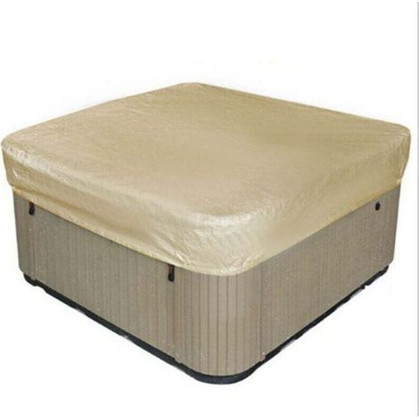 Bache d'extérieur pour Spa Housse de Bain à Remous Carrée Etanche Couverture de Spa en Tissu Polyester 190T Anti-poussière Anti-UVavec Un Sac de Rangement ,Beige 207×207×30cm