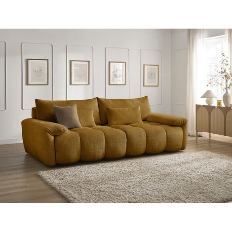BOBOCHIC - Canapé droit fixe 3 places IVANE avec dossier avance-recule en tissu texturé Jaune (1/5)