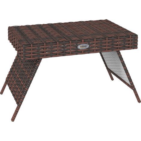 AMXCNOY Table de jardin pliante en rotin, résistante aux intempéries, marron, 60 x 41 x 41 cm, idéale pour balcon et terrasse. (1/5)