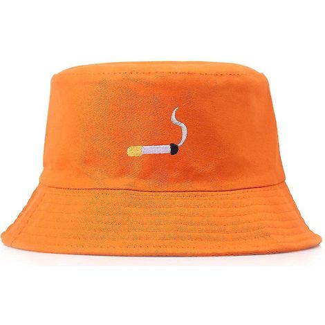 Bob brodé de cigarettes pour homme et femme, en coton, style Panama, casquette de pêcheur d'été, chapeau plat, casquette de pêche - orange (1/4)