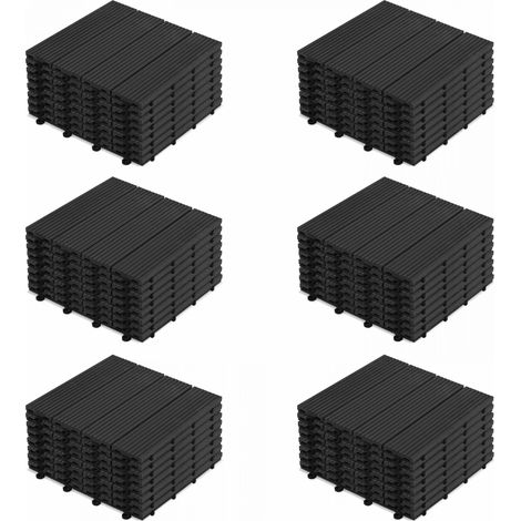 Oviala – Lot de 48 dalles clipsables en bois composite gris – Dimensions 30x30 cm – Support PVC noir pour évacuation des eaux – Entretien facile