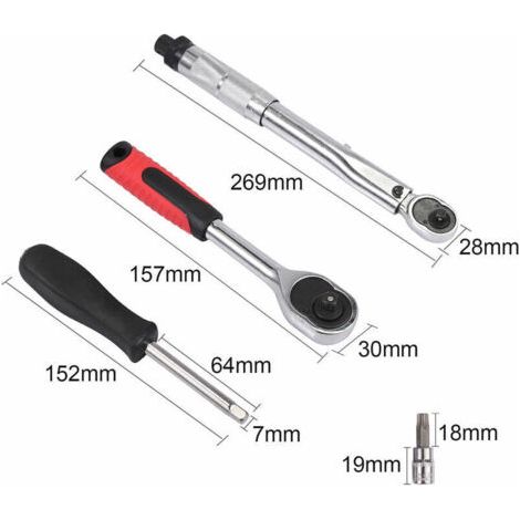 FENOPLASTICAClé dynamométrique 1/4" ,Clé dynamométrique entièrement réglable avec tête à cliquet 5 - 25Nm et outils manuels de quincaillerie de 46 pièces Petit ensemble de clés volantes Boîte à cl (1/2)
