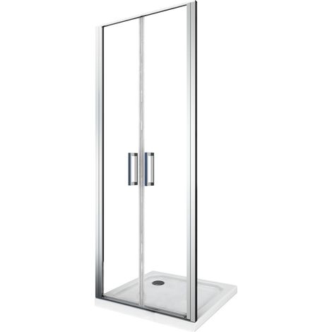 Puerta de ducha de vidrio de 6 mm con apertura batiente saloon hacia dentro y hacia fuera. Altura 190 cm 117-120