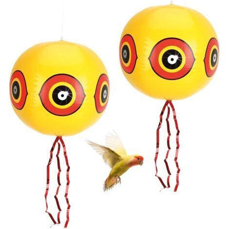Lot de 2 Ballons épouvantail sans Oiseaux, Ballon Anti Oiseaux avec Yeux, Ballons Repulsif pour Oiseaux, Chasse Pigeons, Anti Pigeons, répulsif Pigeons, bornes pour Pigeons avec Corde, Jaune (1/5)