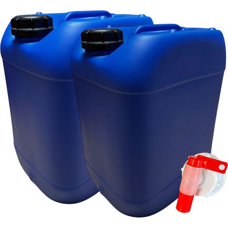 Negomix – Lot de 2 bidons 20 litres en plastique PEHD – Résistants aux chocs et produits chimiques – Bouchon hermétique avec jauge graduée (1/4)