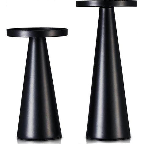 Ensemble de 2 bougeoirs en métal noir mat pour bougies piliers de 5 à 7,5 cm, idéal pour un mariage, un dîner, une demande en mariage ou toute autre occasion spéciale. (1/5)