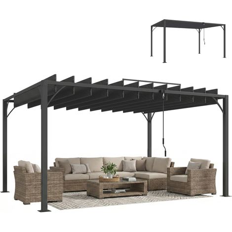 Outsunny pérgola de jardín 3x4 m, con techo de lamas orientables a 135°, estructura de aluminio, protección upf50+, pabellón para exterior, gris