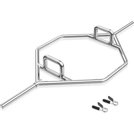 Olympic Hex Trap Bar with 2 Spring Collars and Foldable Handle-Silver (1/5)