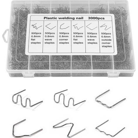 3000 agrafes de réparation plastique pour pare-chocs voiture, kit de soudage carrosserie 6 types d'agrafes inoxydables (1/4)