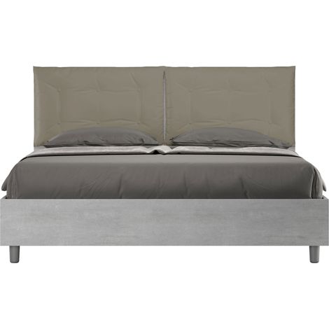 Letto Matrimoniale 160x190 cm con Rete e Contenitore Struttura Cemento con Cuscini in Similpelle Egos Annalisa Cappuccino (1/4)