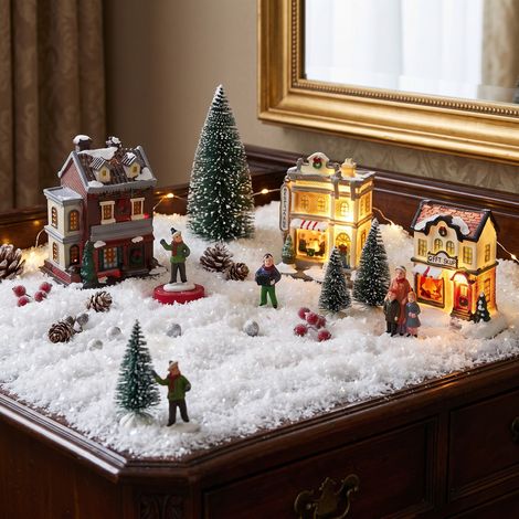 Juego de Casas Navideñas con Nieve, Figuras y Pinos Nevados - Decoración de Navidad (1/5)