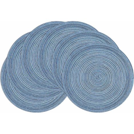 Set de Table Rond Tressé Bleu, Lot de 6 Sets de Table Lavables Résistants à la Chaleur pour Cuisine, Table à Manger, 38cm
