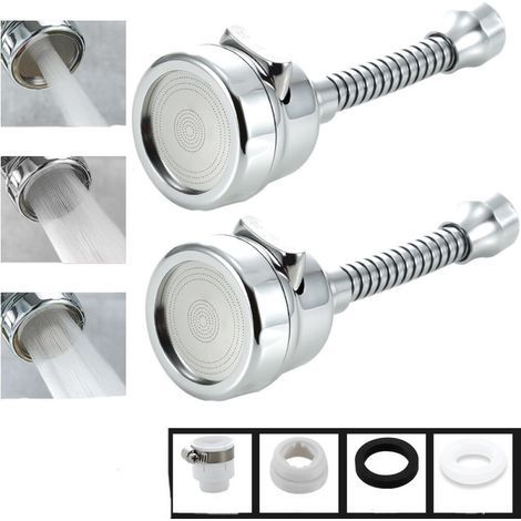 Faucet aerator, 360° rotating, 3 modes, faucet nozzle head, suitable for kitchen and bathroom, 2 pieces (long) (1/5)