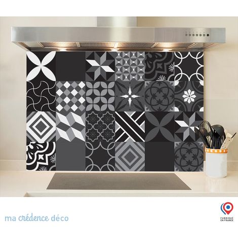 Fond de hotte : Carreaux ciment noir - Alu composite - 60 cm - 45 cm (1/5)