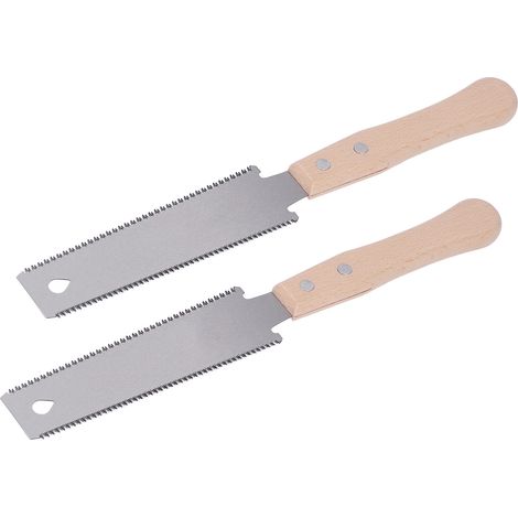 Scie à main double face 2 pièces, poignée bois, coupe affleurante, lame fine pour bois dur et tendre, outillage bricolage maison. (1/5)