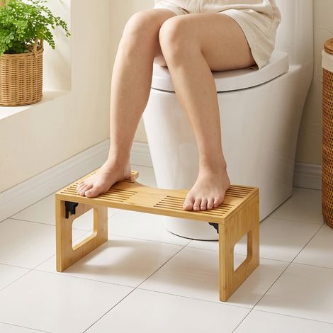 Taburete de baño plegable de bambú, taburete antideslizante para adultos, de roble. (1/5)