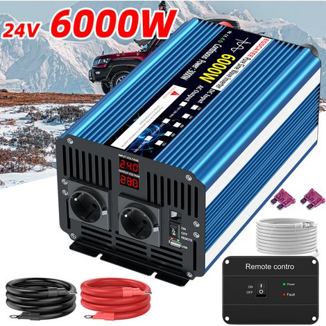 Reiner Sinus Wechselrichter 24V DC auf 220V AC, 3000W Dauerleistung, 6000W Spitzenleistung, Spannungswandler für Wohnmobile, Boote, Fahrzeuge (1/5)