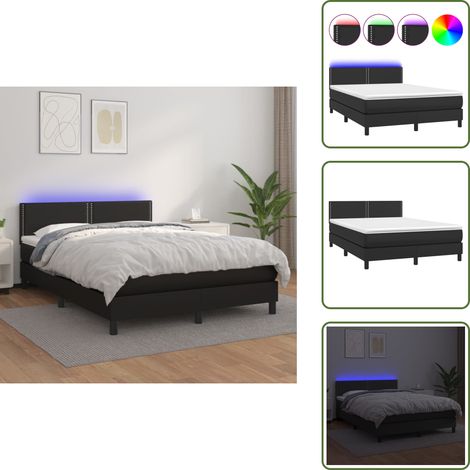 Sommier à lattes de lit avec matelas et LED Noir 140x200cm - Lit Plateforme - Lit Design - Lit Moderne - Lit Capitonné - Sommier Tapissier