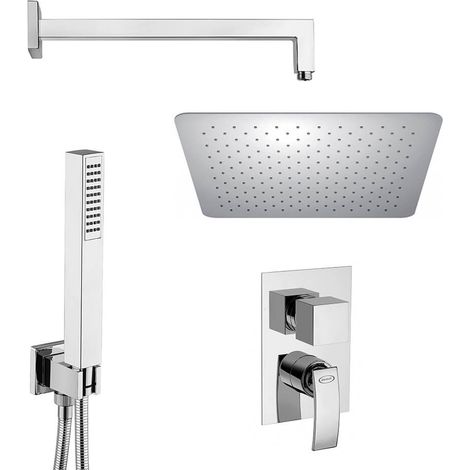 Jacuzzi rubinetteria Set doccia Glint con miscelatore doccia incasso braccio soffione ultrapiatto quadrato 25 cm e doccetta (1/5)