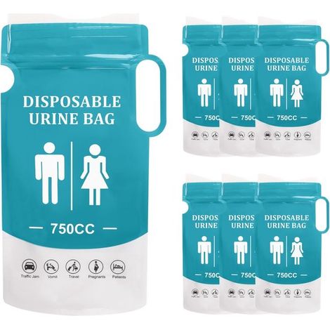 7 Urinbeutel, 750 ml, tragbarer Einweg-Urinbeutel mit Griff, Reise-Urinbeutel, Erbrochenenbeutel für Männer, Frauen, Schwangere, Patienten und Kinder (1/2)
