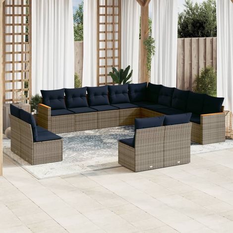 vidaXL Ensemble de canapé de jardin 13 pcs avec coussins gris résine tressée (1/5)