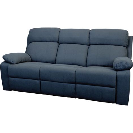 divano 3 posti bellahome "annika" con recliner manuale in tessuto blu, 198x93x101 cm (1/4)