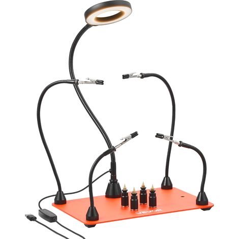 VEVOR Estación de Soldadura Magnetica Tercera Mano con 4 Brazos Flexibles, Lupa LED 3X, Soporte a 4 Placas de Circuito Impreso y Base Resistente, para Reparaciones Electrónicas, 279 x 178 x 3 mm (1/5)