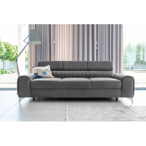 Sofa 3-Sitzer mit Schlaffunktion Schlafsofa ELENI Stoff Monolith Grau (1/5)