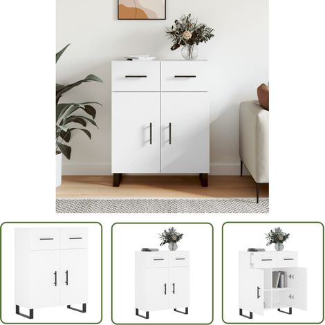 The Living Store Buffet blanc 69,5x34x90 cm bois d'ingénierie - Buffet Blanc - Buffet Design - Armoire Blanche - Meuble Rangement - Commode (1/5)