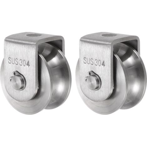 2 Pièces Roue à Rainure en U en Acier Inoxydable 304, Bloc de Poulie de Roue de Piste de 48 mm de Diamètre Chargeant 400 kg pour Portail Coulissant, Largeur de Rainure 16 mm (1/5)