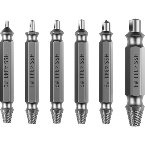 Extracteur de vis endommagées, 6 PCS Extraction facile des vis, écrous, boulons et mèches, Kit extracteur de vis HSS 4341,Gris foncé (1/5)