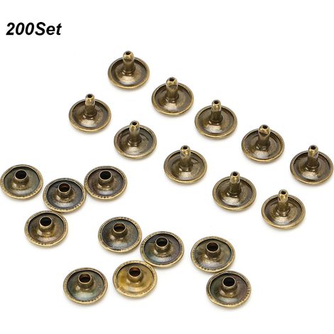 Lot de 200 rivets à double tête, ronds, clous, fer, boutons pour jeans, chaussures, sacs et vêtements en cuir, 12 x 10 mm, bronze (1/5)