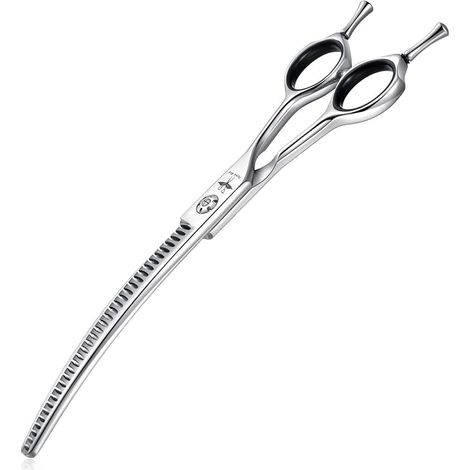 Ciseaux Sculpteurs Effileurs Pour Chien Chats Poils Long Épais Bague Ciseaux Toilettage Bout Rond Inox Incurvé Courbé Ciseaux Poils Animaux 6,5 Pouces Argenté (1/5)