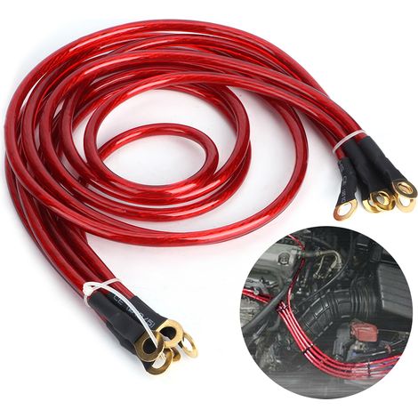 Kit de modification de système de mise à la terre universel à 5 points pour voiture, câble de terre renforcé, rouge (1/5)