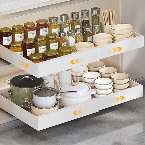 cassetto scorrevole da cucina, larghezza regolabile 32-52 cm, acciaio al carbonio bianco, per mobiletto sottolavello (1/5)